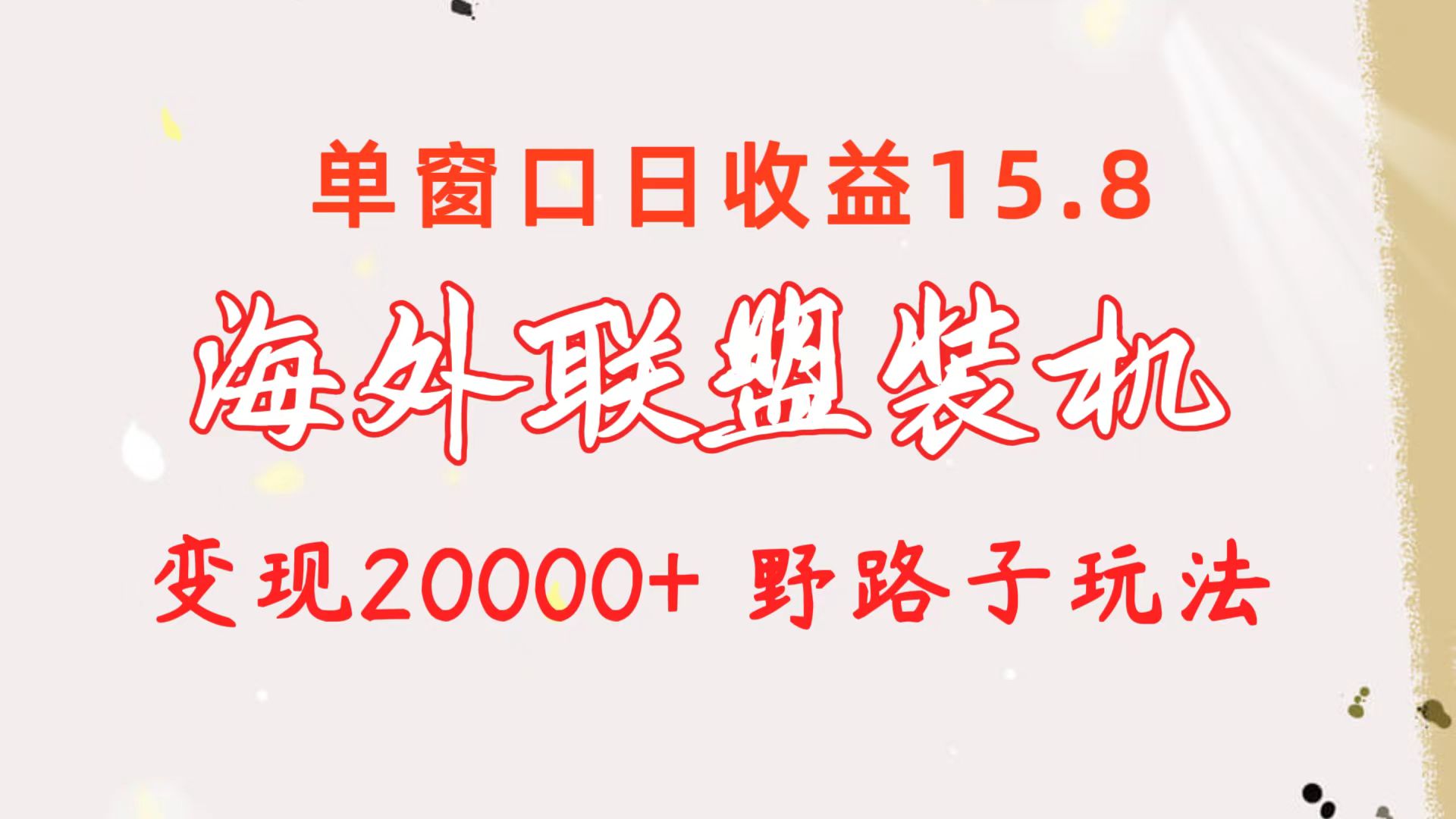 （10475期）海外联盟装机 单窗口日收益15.8 变现20000+ 野路子玩法-就去找资源网