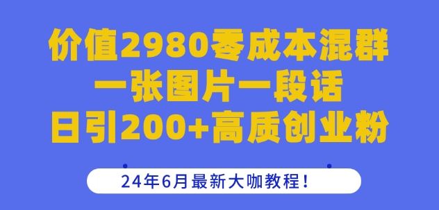 价值2980零成本混群一张图片一段话日引200+高质创业粉,24年6月最新大咖教程【揭秘】-就去找资源网