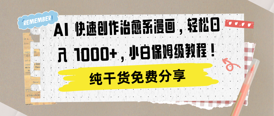 AI 快速创作治愈系漫画,轻松达成日入 1000+,小白保姆级教程!-就去找资源网