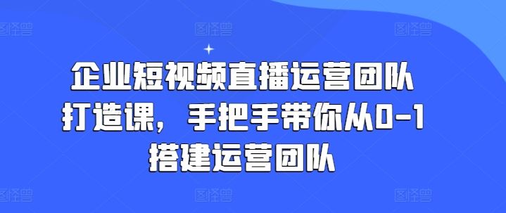 企业短视频直播运营团队打造课，手把手带你从0-1搭建运营团队-就去找资源网