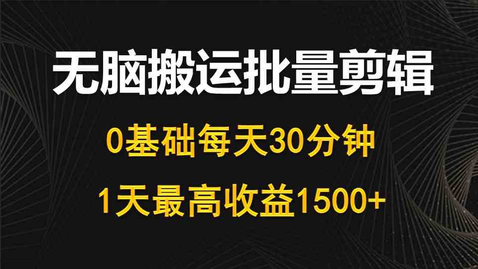 （10008期）每天30分钟，0基础无脑搬运批量剪辑，1天最高收益1500+-就去找资源网