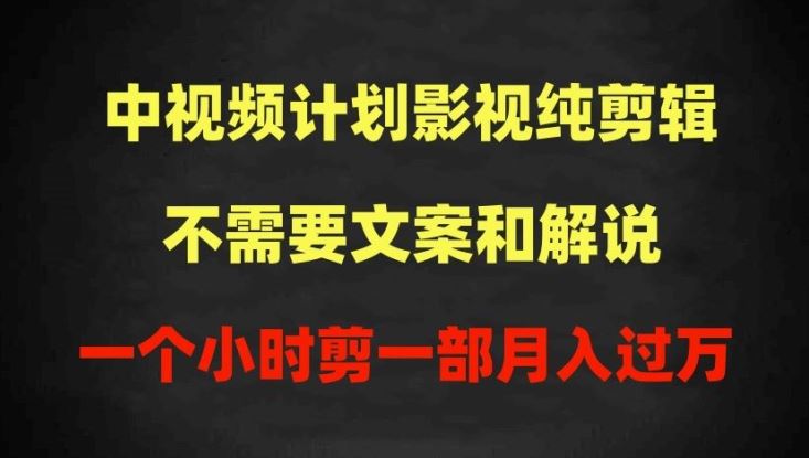 中视频计划影视纯剪辑，不需要文案和解说，一个小时剪一部，100%过原创月入过万【揭秘】-就去找资源网