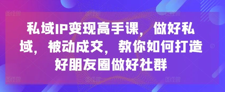私域IP变现高手课，做好私域，被动成交，教你如何打造好朋友圈做好社群-就去找资源网