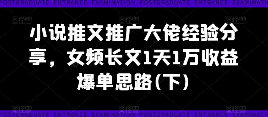 小说推文推广大佬经验分享，女频长文1天1万收益爆单思路(下)-就去找资源网