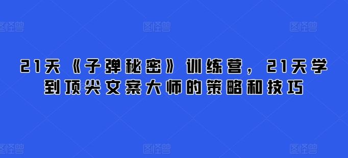 21天《子弹秘密》训练营，21天学到顶尖文案大师的策略和技巧-就去找资源网
