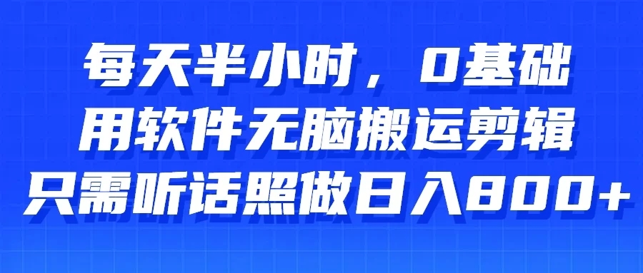 每天半小时,0基础用软件无脑搬运剪辑,只需听话照做日入800+-就去找资源网