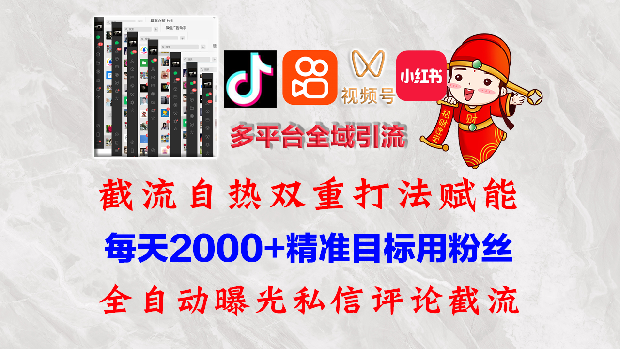 (12559期)快手,抖音,小红书,视频号多平台全自动引流获客系统 精准全域引流,…-就去找资源网