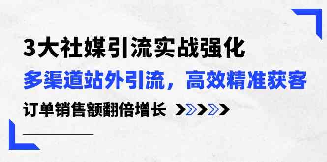 3大社媒引流实操强化，多渠道站外引流/高效精准获客/订单销售额翻倍增长-就去找资源网