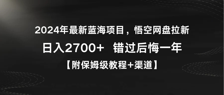 2024年最新蓝海项目,悟空网盘拉新,日入2700+错过后悔一年【附保姆级教程+渠道】-就去找资源网