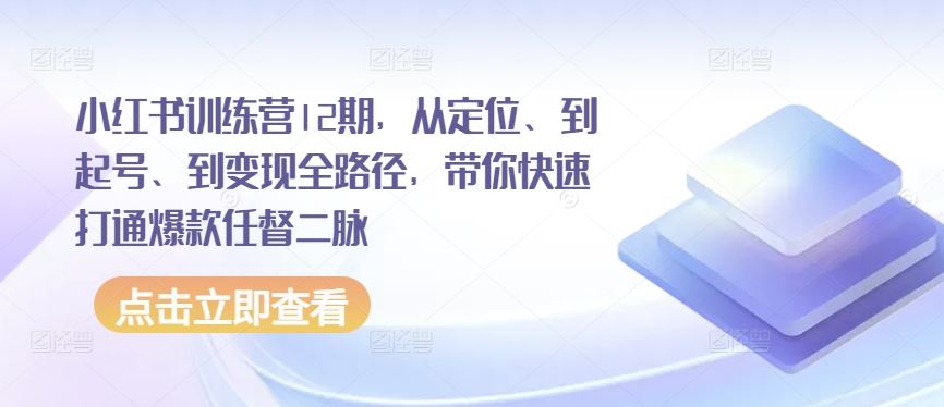 小红书训练营12期,从定位、到起号、到变现全路径,带你快速打通爆款任督二脉-就去找资源网