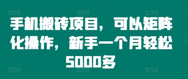 手机搬砖项目,可以矩阵化操作,新手一个月轻松5000多-就去找资源网