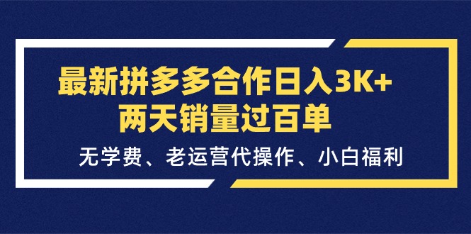 (11291期)最新拼多多合作日入3K+两天销量过百单,无学费、老运营代操作、小白福利-就去找资源网