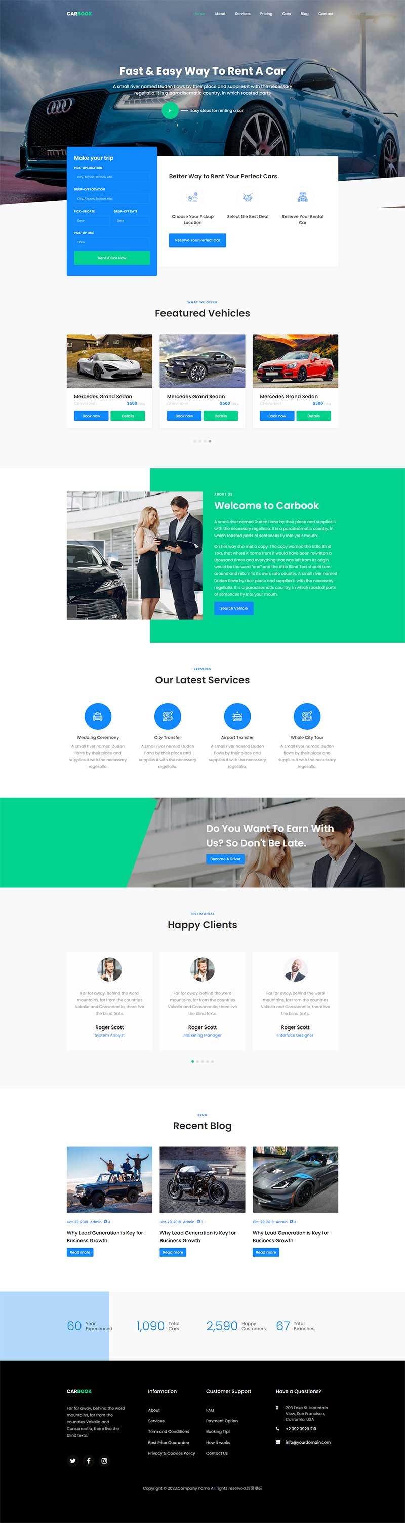 汽车租赁汽车接送Bootstrap4网站模板-就去找资源网