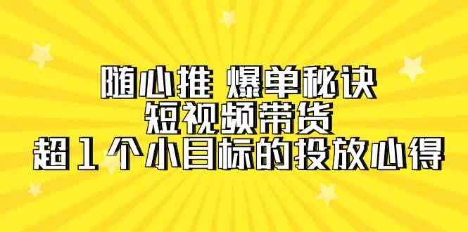 （9687期）随心推 爆单秘诀，短视频带货-超1个小目标的投放心得（7节视频课）-就去找资源网