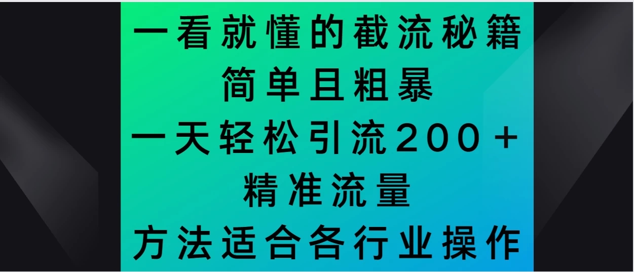 一看就懂的截流秘籍，简单粗暴，一天轻松引流200＋精准流量 方法适合各个行业操作-就去找资源网