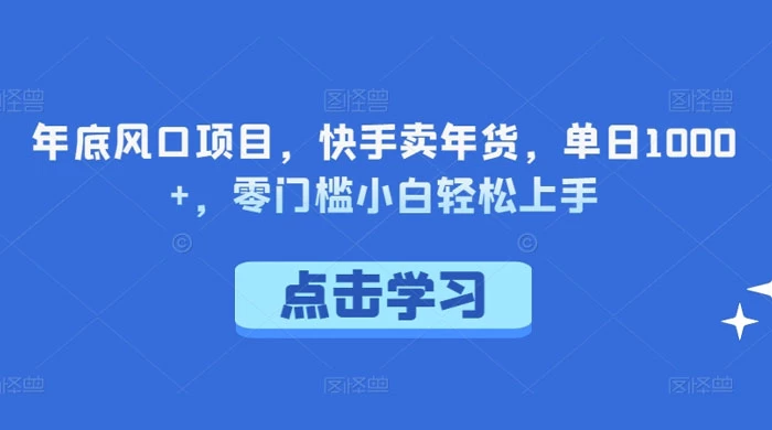 年底风口项目,快手卖年货,单日 1000+,零门槛小白轻松上手-就去找资源网