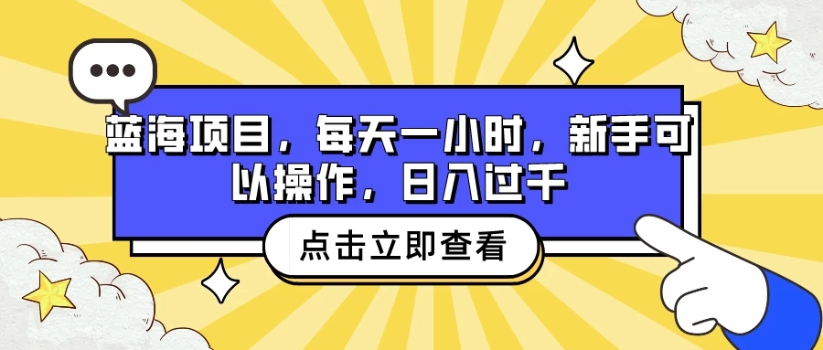 蓝海项目，每天一小时，新手可以操作，日入过千-就去找资源网