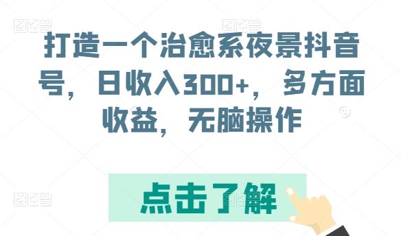 打造一个治愈系夜景抖音号,日收入300+,多方面收益,无脑操作【揭秘】-就去找资源网