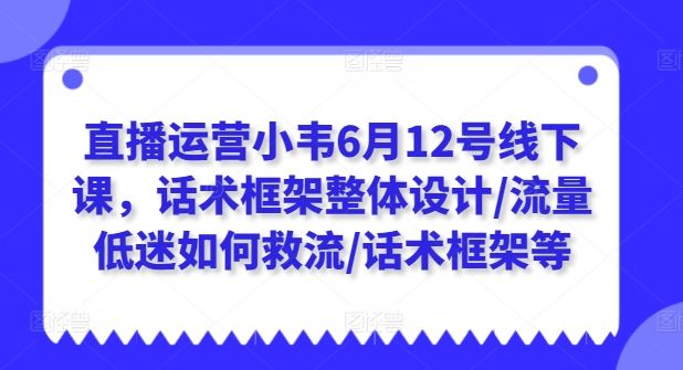直播运营小韦6月12号线下课,话术框架整体设计/流量低迷如何救流/话术框架等-就去找资源网