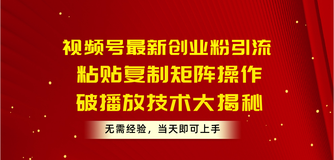 (10803期)视频号最新创业粉引流,粘贴复制矩阵操作,破播放技术大揭秘,无需经验…-就去找资源网