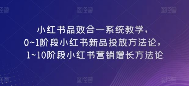 小红书品效合一系统教学，0~1阶段小红书新品投放方法论，1~10阶段小红书营销增长方法论-就去找资源网