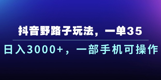 (10909期)抖音野路子玩法,一单35.日入3000+,一部手机可操作-就去找资源网
