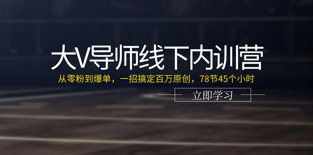(11261期)大V导师线下内训营:从零粉到爆单,一招搞定百万原创,78节45个小时-就去找资源网