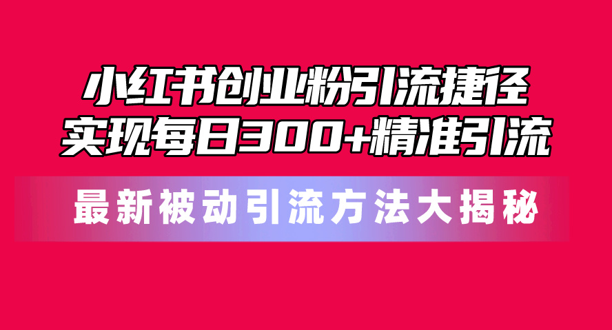 (10692期)小红书创业粉引流捷径!最新被动引流方法大揭秘,实现每日300+精准引流-就去找资源网