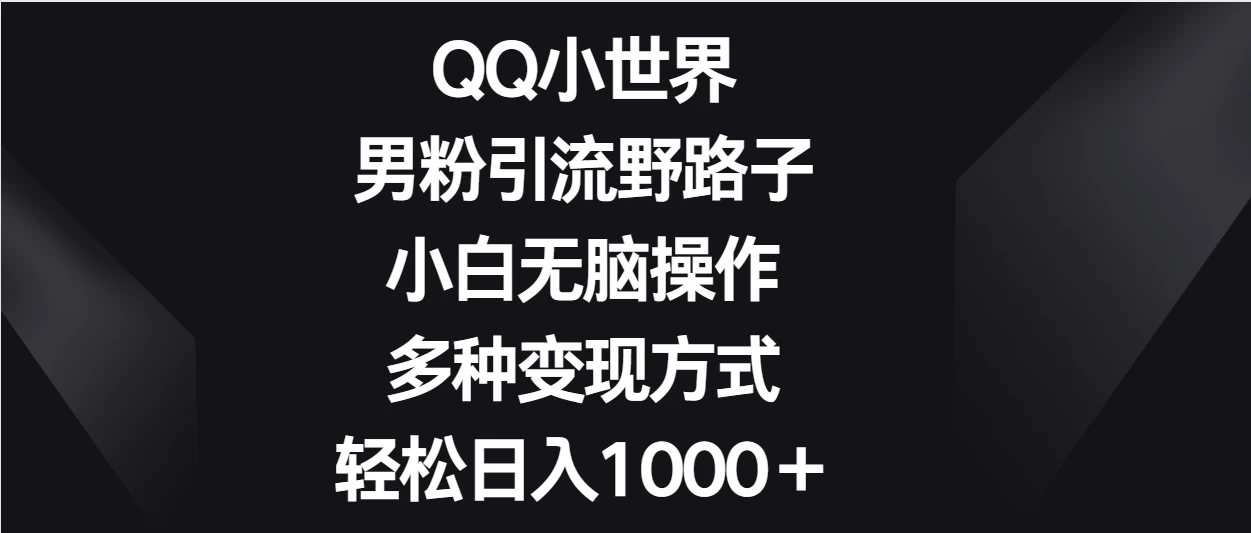 QQ小世界男粉引流野路子,小白无脑操作,多种变现方式轻松日入1000+-就去找资源网