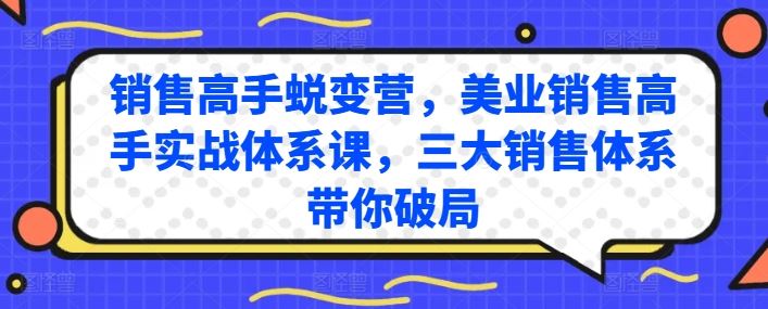 销售高手蜕变营,美业销售高手实战体系课,三大销售体系带你破局-就去找资源网