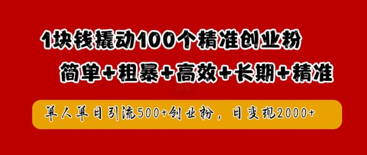 1块钱撬动100个精准创业粉,简单粗暴高效长期精准,单人单日引流500+创业粉,日变现2k【揭秘】-就去找资源网