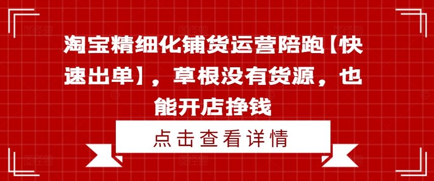 淘宝精细化铺货运营陪跑【快速出单】，草根没有货源，也能开店挣钱-就去找资源网