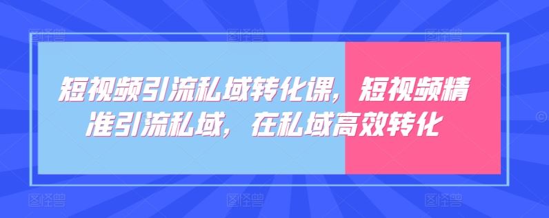 短视频引流私域转化课，短视频精准引流私域，在私域高效转化-就去找资源网
