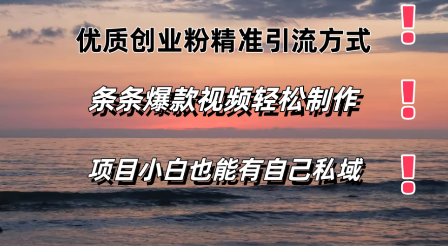 优质创业粉精准引流方式，条条视频爆款，小白也能轻松拥有自己的私域！！！-就去找资源网