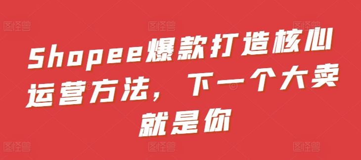 Shopee爆款打造核心运营方法,下一个大卖就是你-就去找资源网