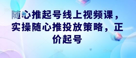 随心推起号线上视频课，实操随心推投放策略，正价起号-就去找资源网