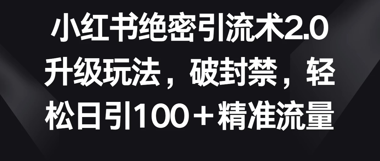 小红书绝密引流术2.0升级玩法,破封禁,轻松日引100+精准流量-就去找资源网