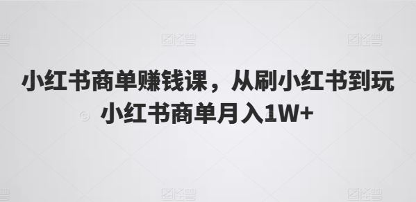 小红书商单赚钱课,从刷小红书到玩小红书商单月入1W+-就去找资源网