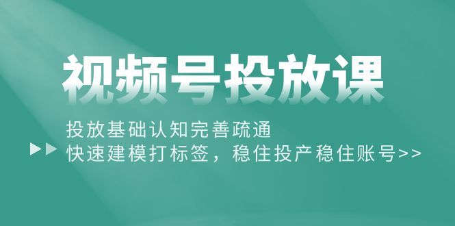 （10205期）视频号投放课：投放基础认知完善疏通，快速建模打标签，稳住投产稳住账号-就去找资源网