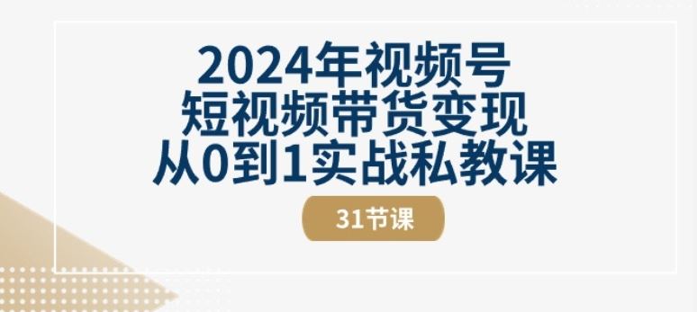 2024年视频号短视频带货变现从0到1实战私教课(31节视频课)-就去找资源网