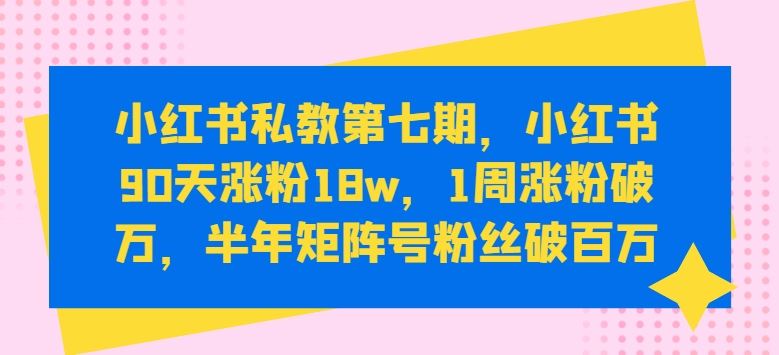 小红书私教第七期，小红书90天涨粉18w，1周涨粉破万，半年矩阵号粉丝破百万-就去找资源网