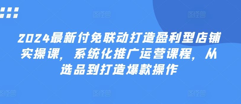 2024最新付免联动打造盈利型店铺实操课，系统化推广运营课程，从选品到打造爆款操作-就去找资源网