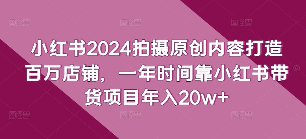 小红书2024拍摄原创内容打造百万店铺,一年时间靠小红书带货项目年入20w+-就去找资源网