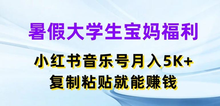 暑假大学生宝妈福利，小红书音乐号月入5000+，复制粘贴就能赚钱【揭秘】-就去找资源网