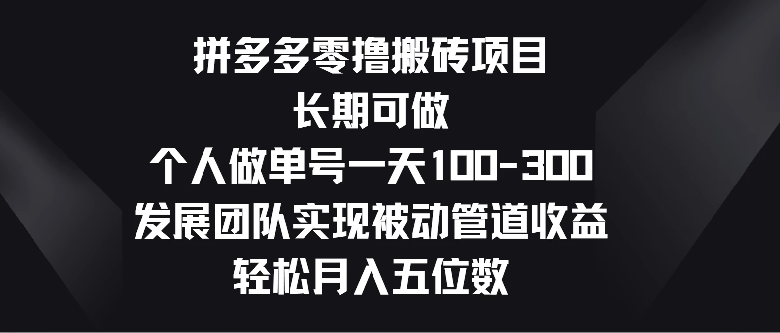 拼多多零撸搬砖项目，长期可做，个人做单号一天100-300，发展团队实现被动管道收益，轻松月入五位数-就去找资源网