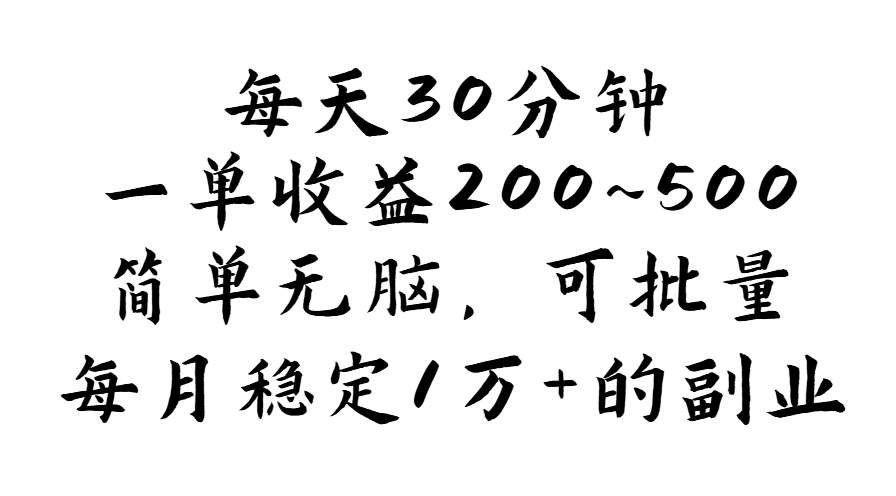 （11764期）每天30分钟，一单收益200~500，简单无脑，可批量放大，每月稳定1万+的…-就去找资源网