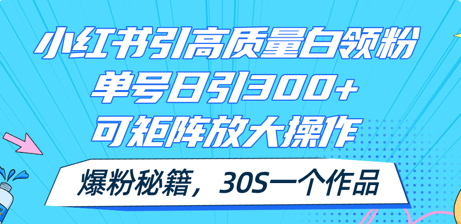 （11692期）小红书引高质量白领粉，单号日引300+，可放大操作，爆粉秘籍！30s一个作品-就去找资源网