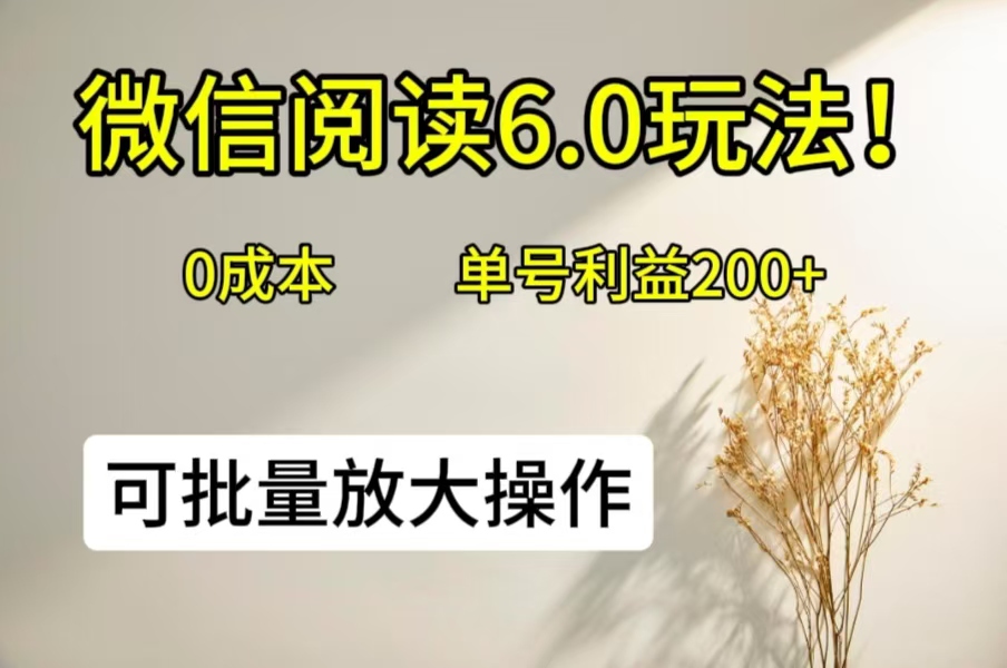 微信阅读6.0玩法！0撸，单号利益200+，可批量放大操作-就去找资源网