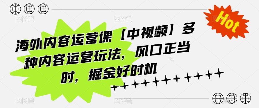 海外内容运营课【中视频】多种内容运营玩法,风口正当时,掘金好时机-就去找资源网