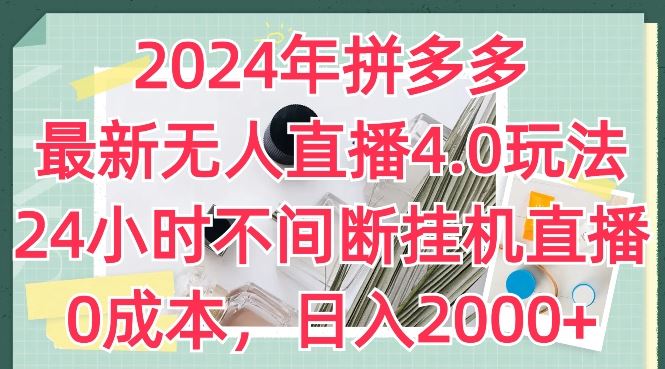 2024年拼多多最新无人直播4.0玩法，24小时不间断挂机直播，0成本，日入2k【揭秘】-就去找资源网